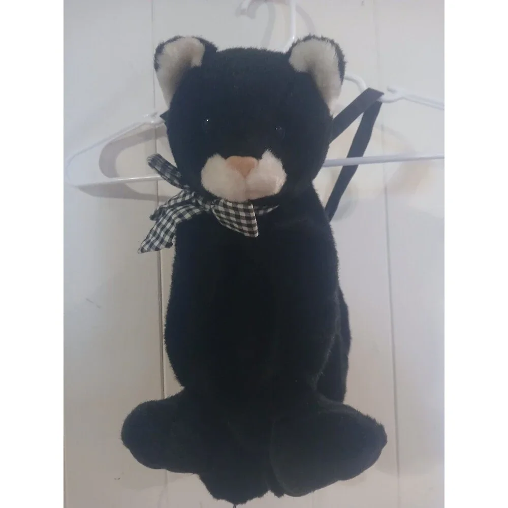 Vintage Mango Teddy Bear Co.  Plush Backpack Zipper Bag Y2k  Black Cat